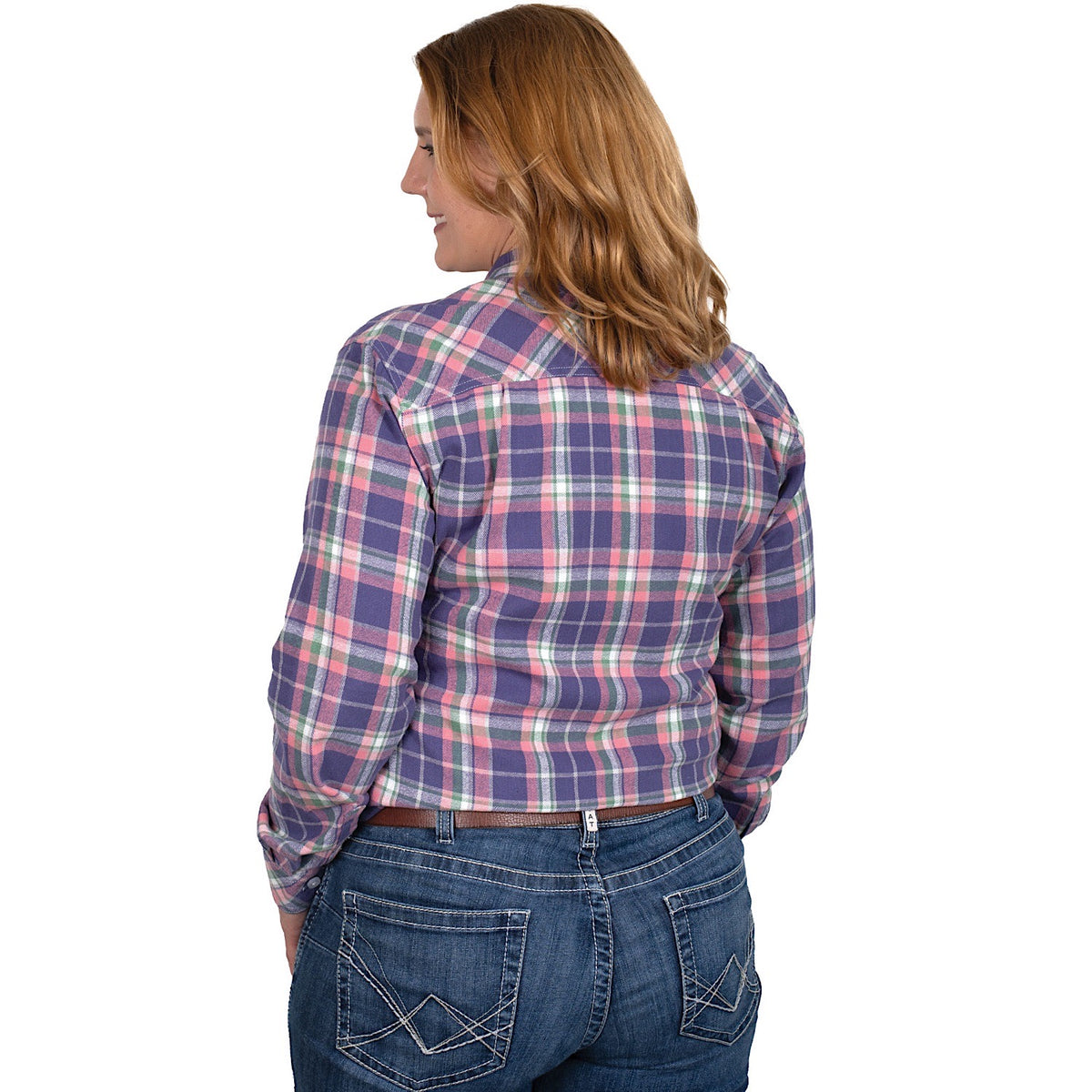 Just Country Womens Brooke Workshirt Flannel Plaid Indigo/Pink