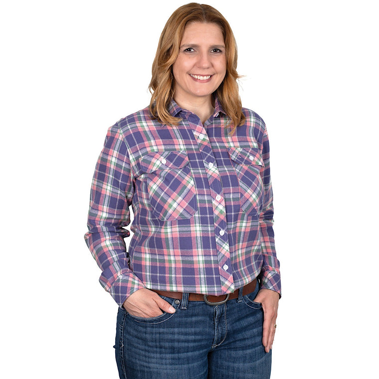 Just Country Womens Brooke Workshirt Flannel Plaid Indigo/Pink
