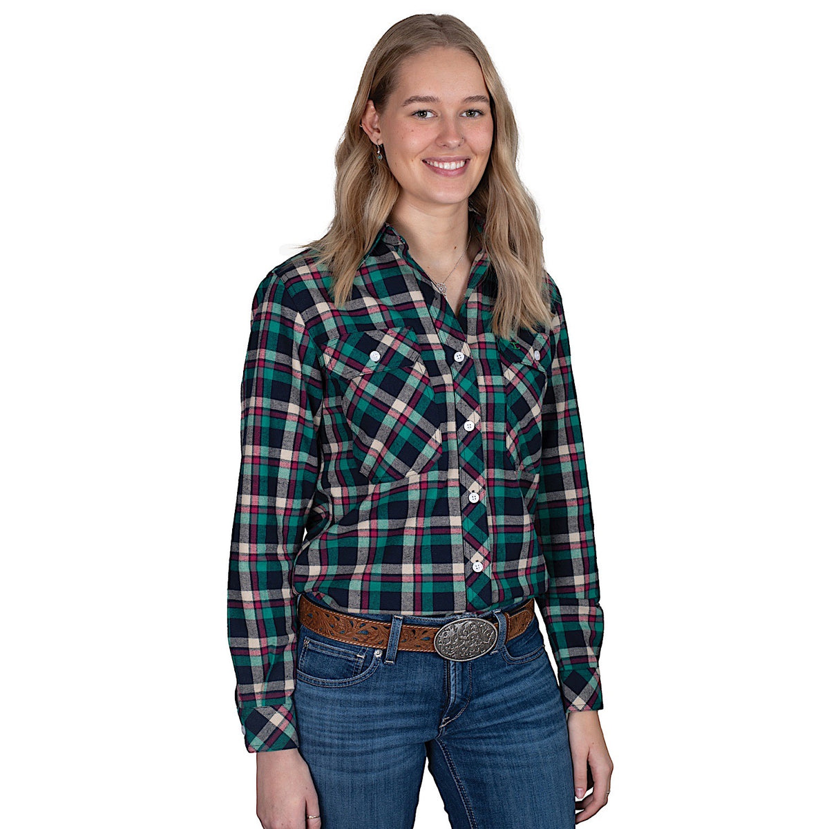 Just Country Women’s Brooke Flannel Shirt - Plaid Navy / Green / Tan
