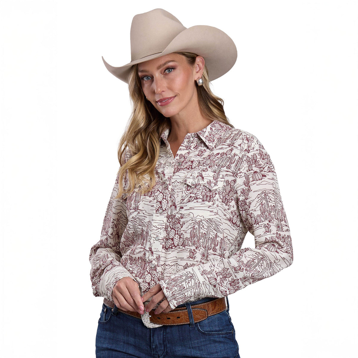 Stetson Women's Desert Toiler Print Crepe Shirt - White
