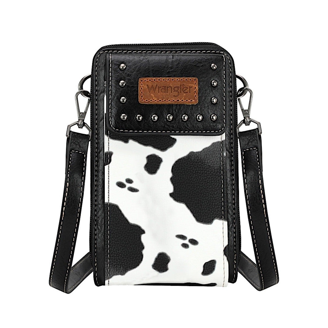 Wrangler Women's Cow Print Phone Wallet Bag - Black