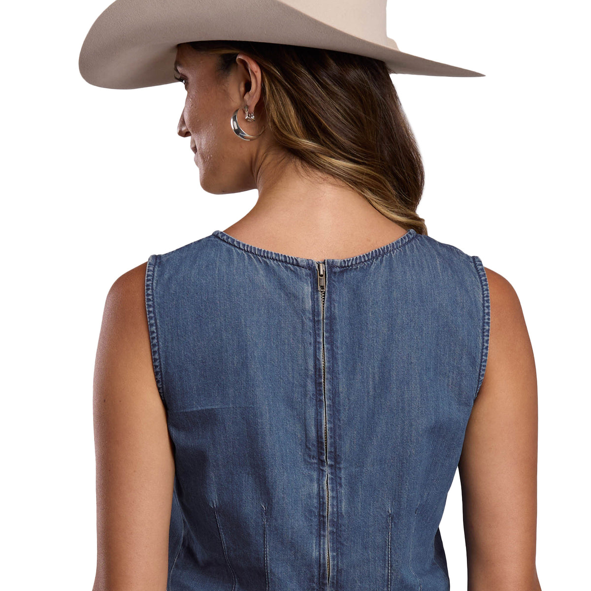 Stetson Women's Denim Structured Sleeveless Blouse - Blue