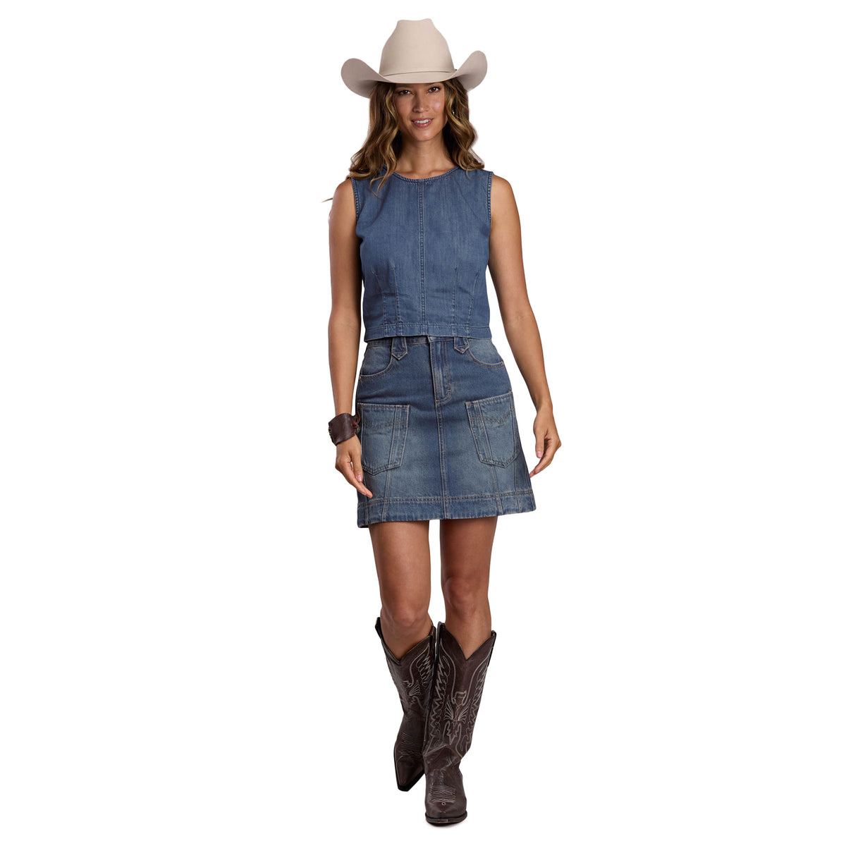 Stetson Women's Denim Structured Sleeveless Blouse - Blue