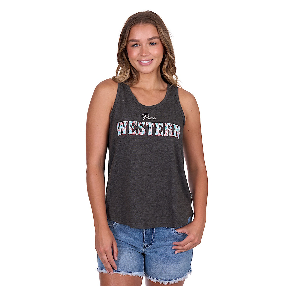 Pure Western Women’s Cindy Tank - Charcoal Marle