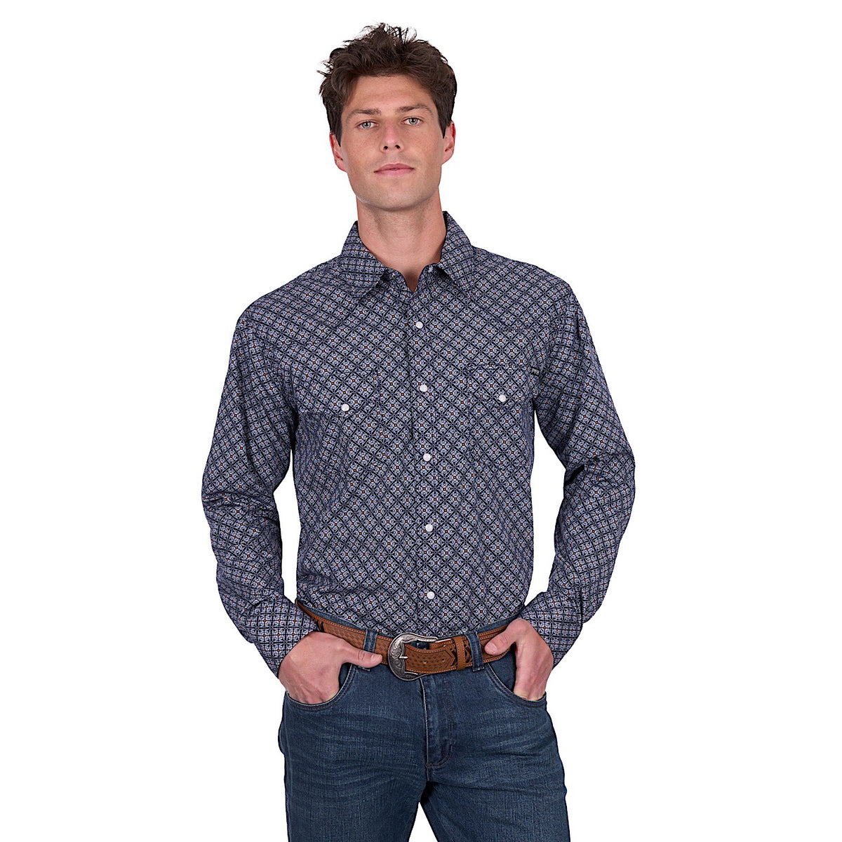 Pure Western Men’s Douglas Shirt - Navy/White