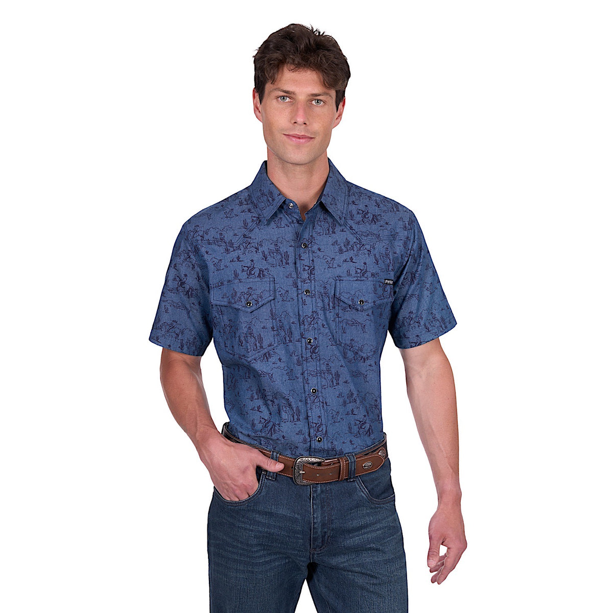 Pure Western Men’s Travis Short Sleeve Shirt - Chambray