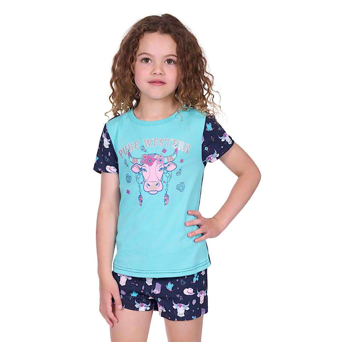 Pure Western Girl’s Cowgirl Pyjamas - Navy/Aqua
