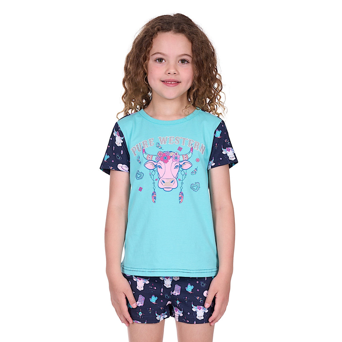Pure Western Girl’s Cowgirl Pyjamas - Navy/Aqua
