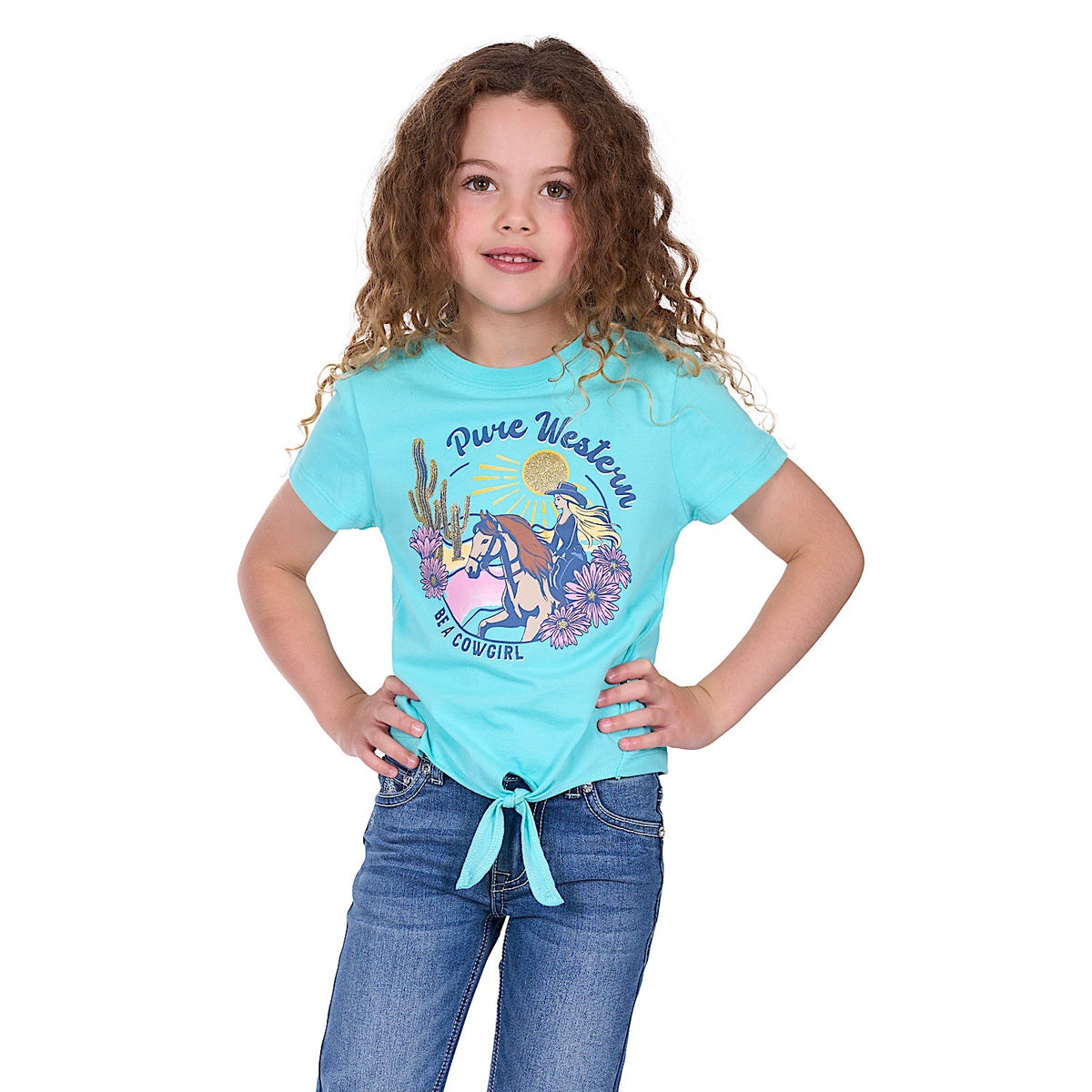 Pure Western Girk’s Clover Tee - Turquoise