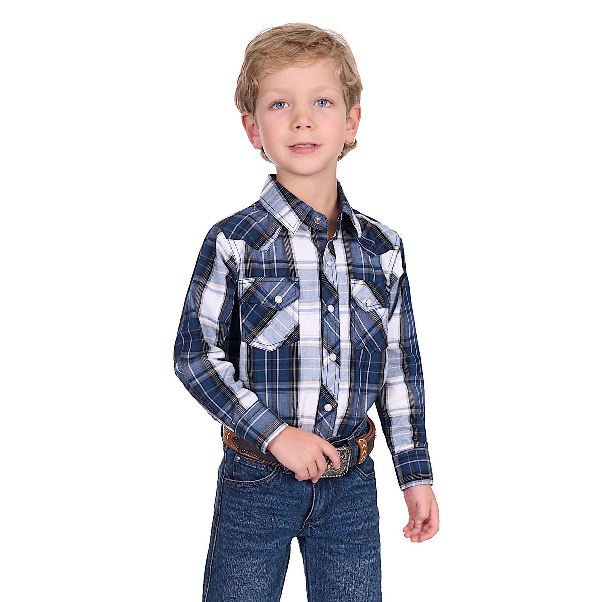 Pure Western Boy’s Nicholas Shirt - Navy/Tan