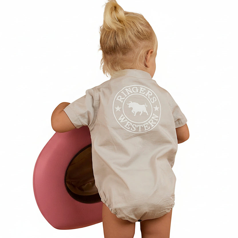 Ringers Western Babies Short Sleeve Work Shirt Romper - Beige