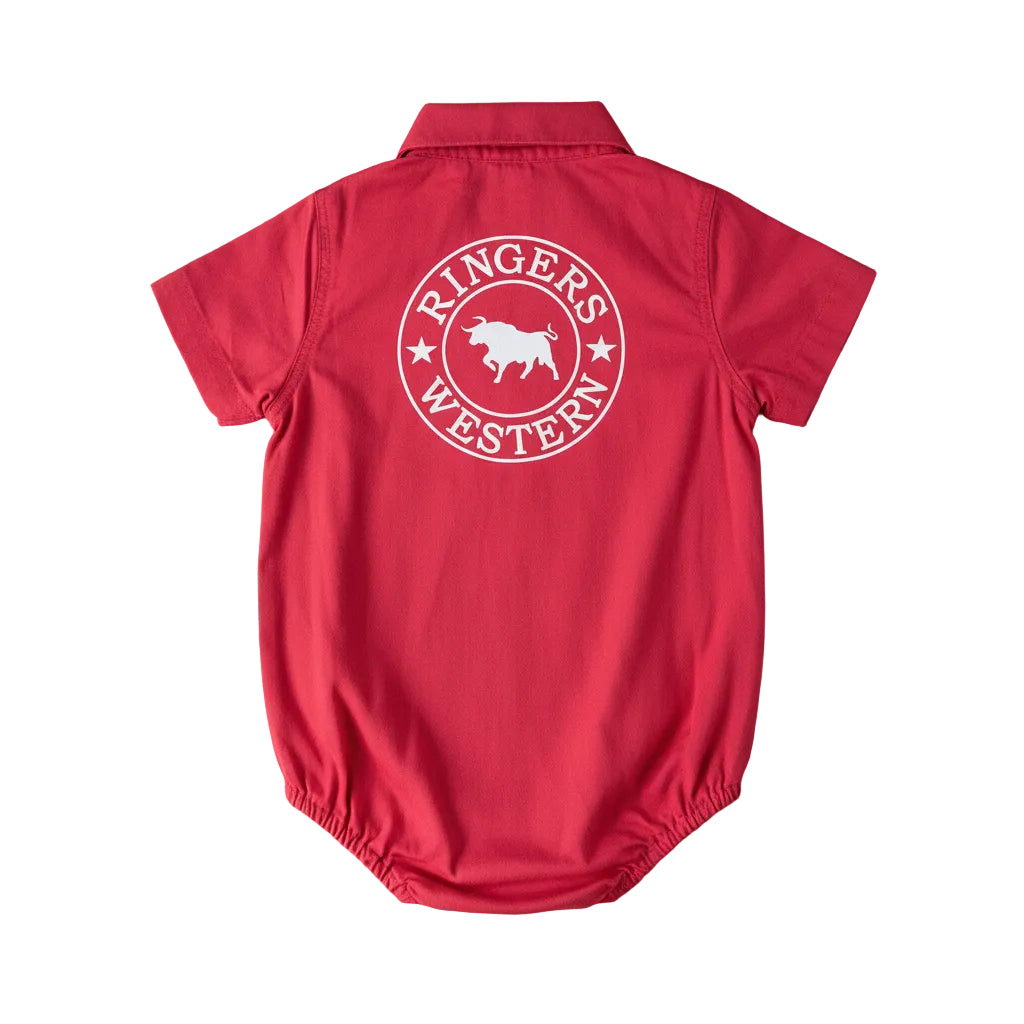 Ringers Western Babies Short Sleeve Work Shirt Romper - Berry