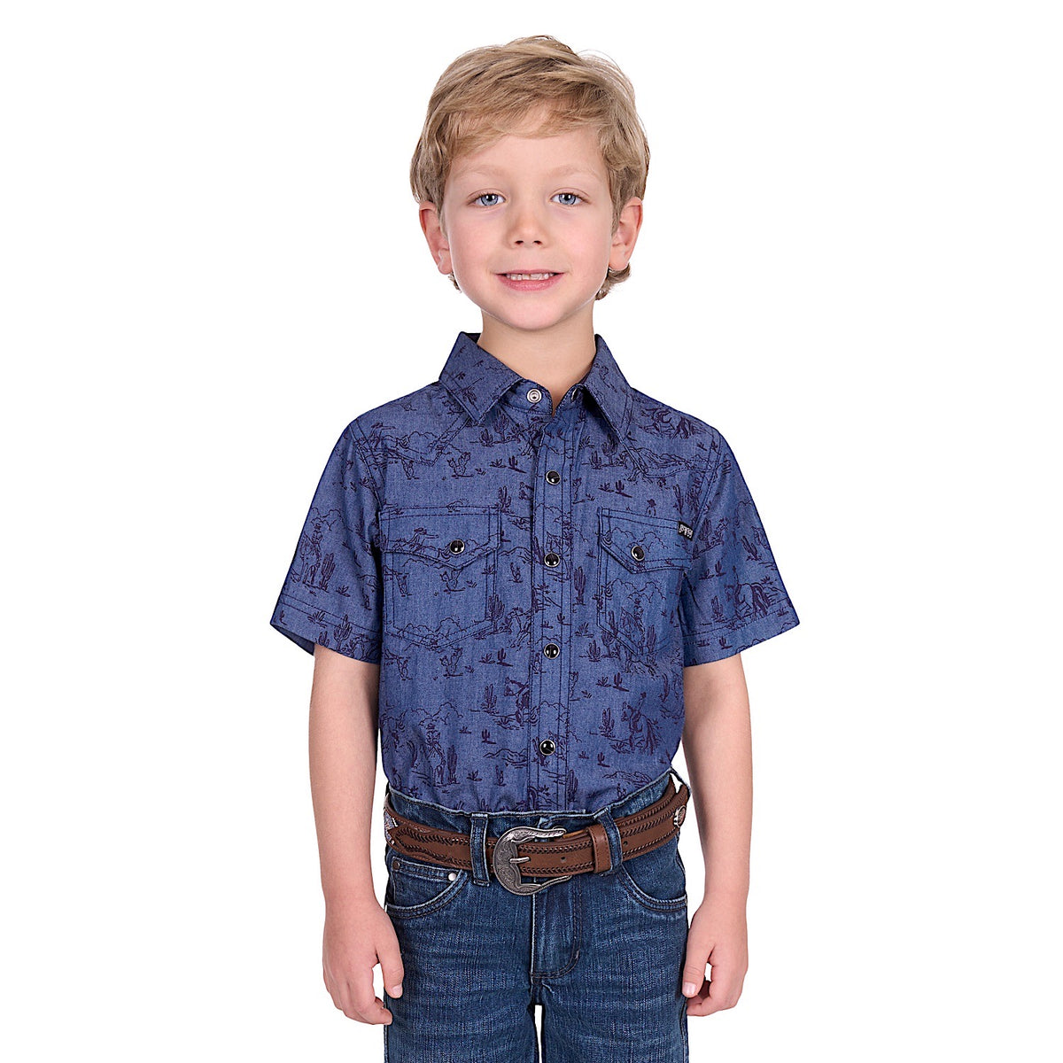 Pure Western Boy’s Travis Short Sleeve Shirt - Chambray