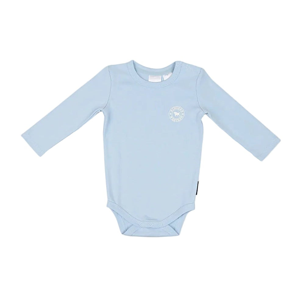 Ringers Western Babies Lil' Rascal Signature Bull Long Sleeve Romper - Blue/White
