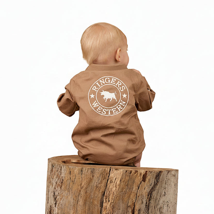 Ringers Western Babies Howdy Tot Long Sleeve Work Shirt Romper - Clay/White