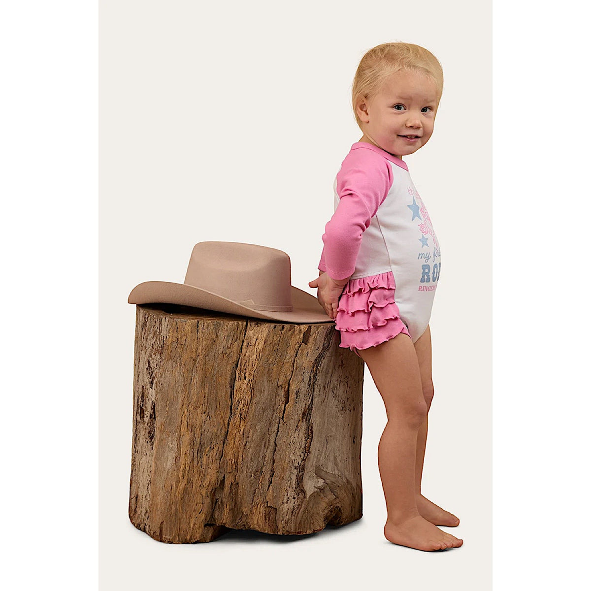 Ringers Western Babies Rodeo Gal Long Sleeve Frill Romper - White/Pink