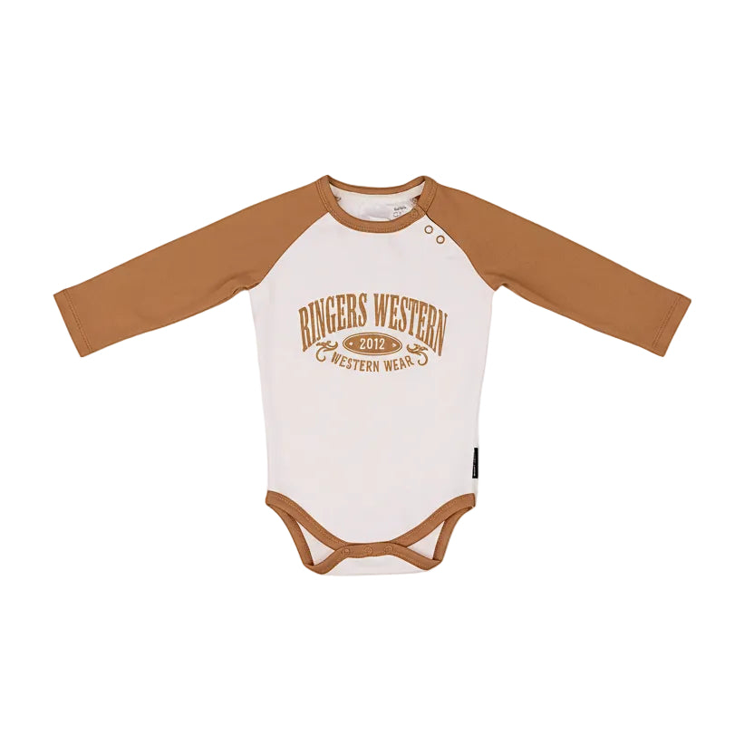 Ringers Western Babies Western Bub Long Sleeve Romper - White/Clay