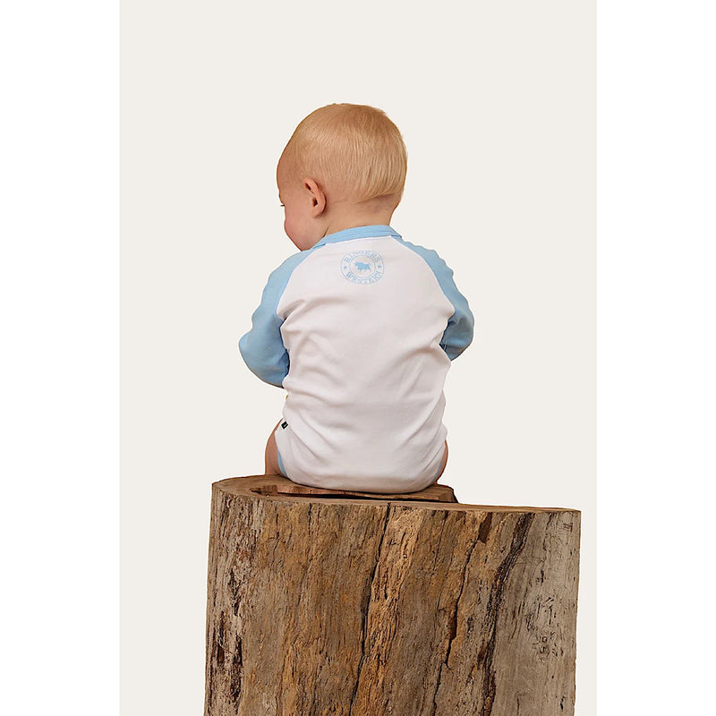 Ringers Western Babies Trucker Kid Long Sleeve Romper - White/Blue