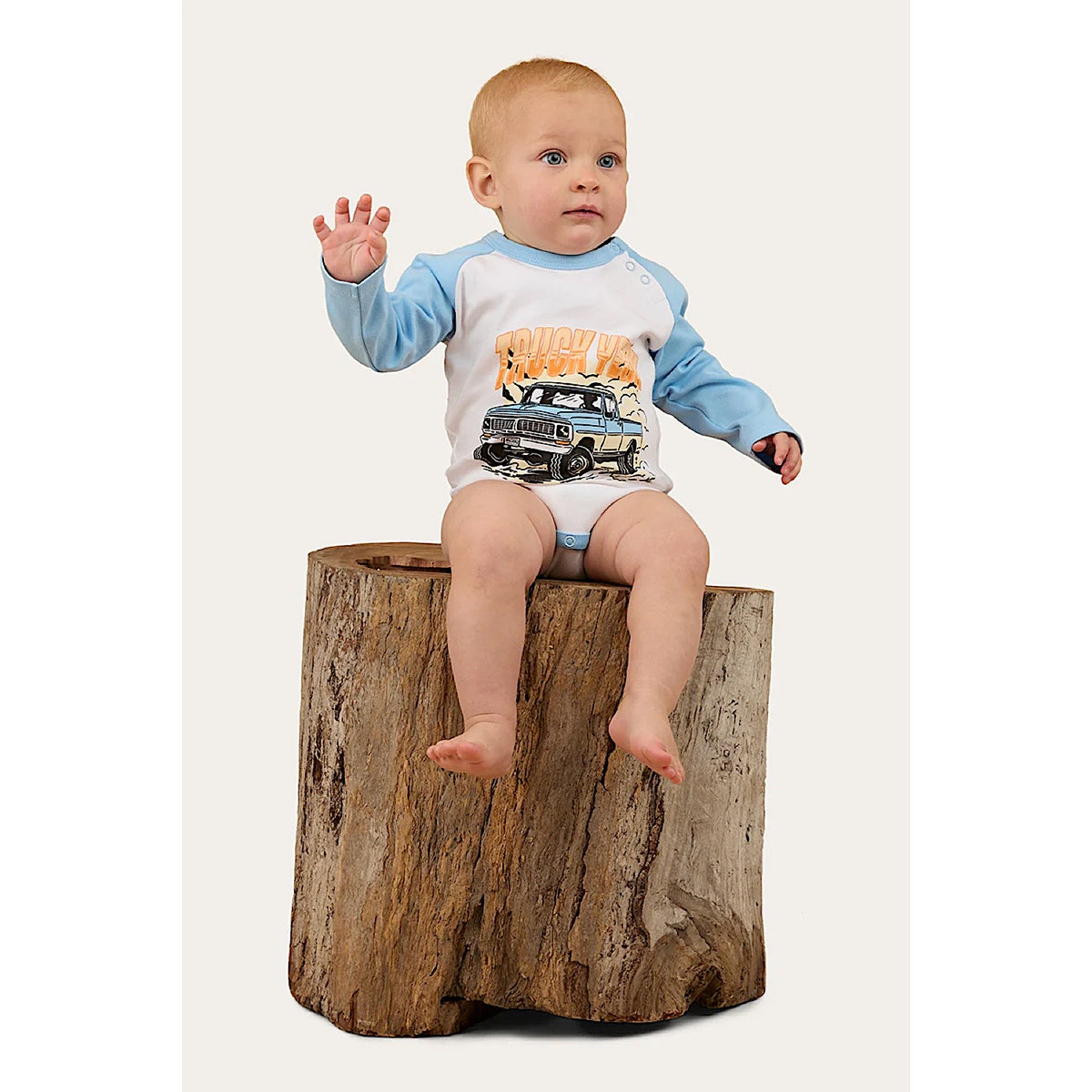 Ringers Western Babies Trucker Kid Long Sleeve Romper - White/Blue