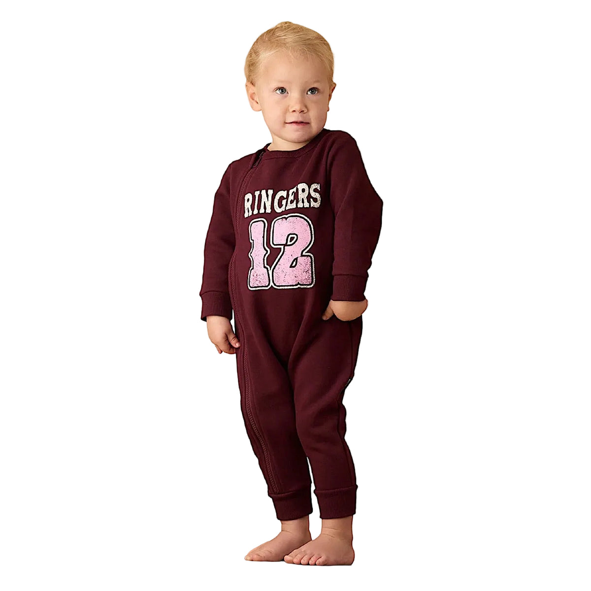 Ringers Western Moto Babies Fleece Long Sleeve Zip Onesie - Burgundy