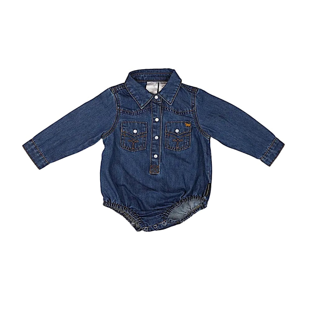 Ringers Western Babies Jax Chambray Western Shirt Romper - Classic Blue