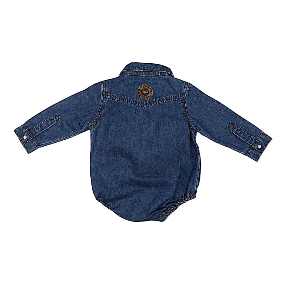 Ringers Western Babies Jax Chambray Western Shirt Romper - Classic Blue