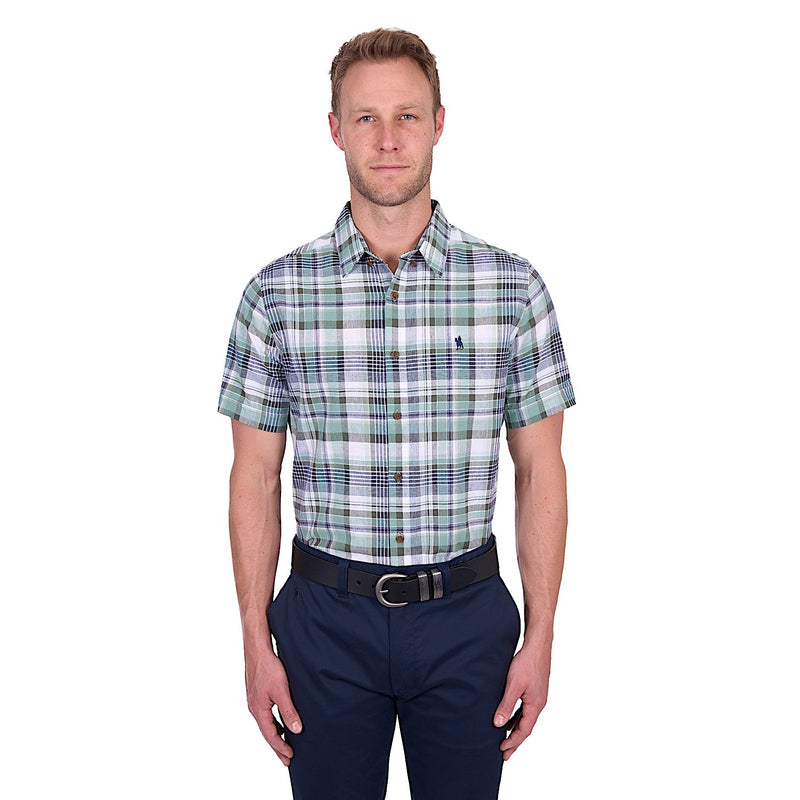 Thomas Cook Men’s Gerry Linen Short Sleeve Shirt - Green/Navy