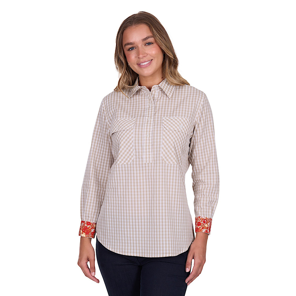 Hard Slog Women's Sara Half Placket Long Sleeve Shirt - Natural