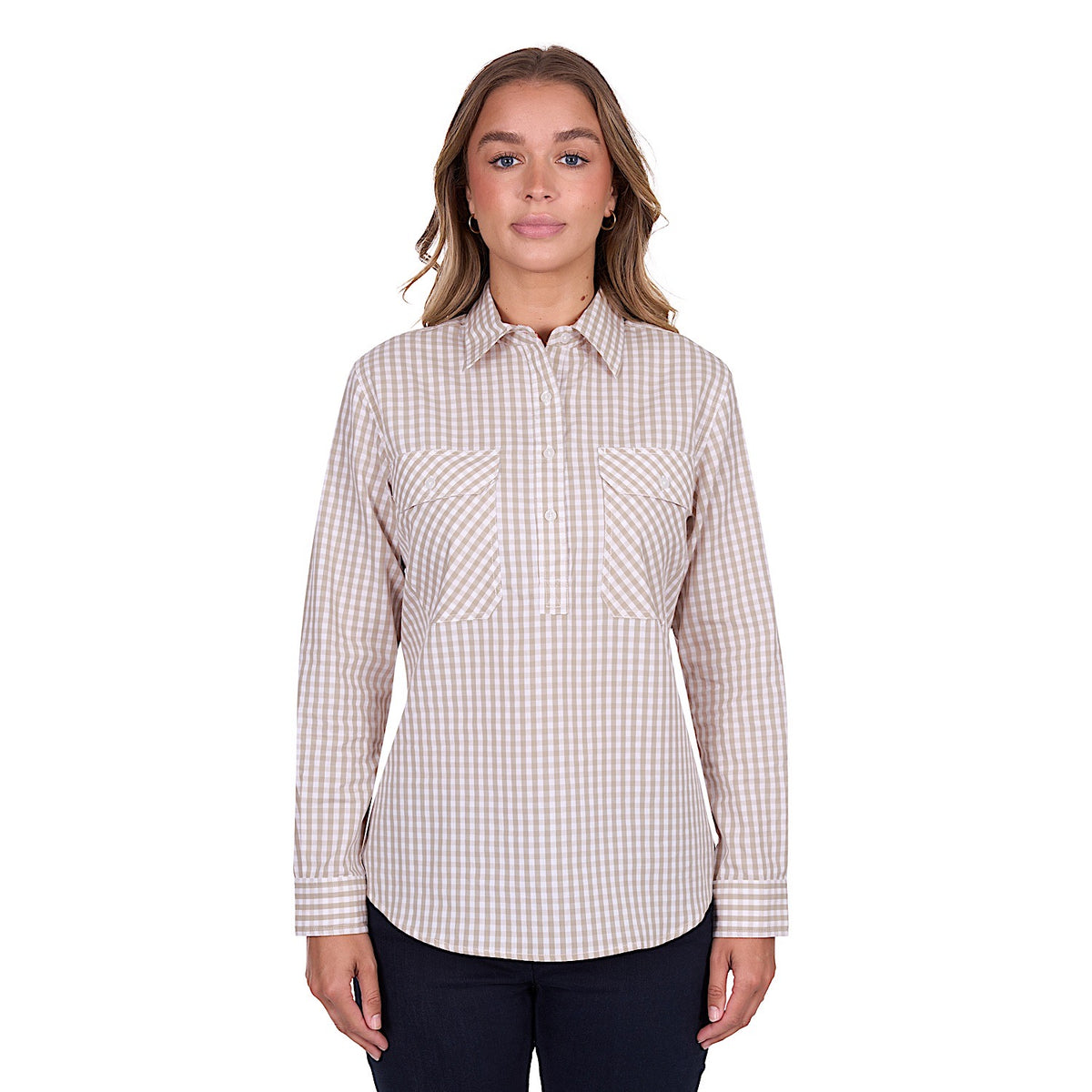 Hard Slog Women's Sara Half Placket Long Sleeve Shirt - Natural