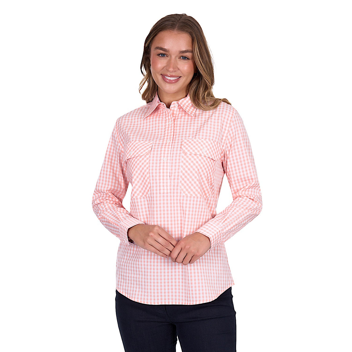 Hard Slog Women’s Jen Half Placket Long Sleeve Shirt Coral