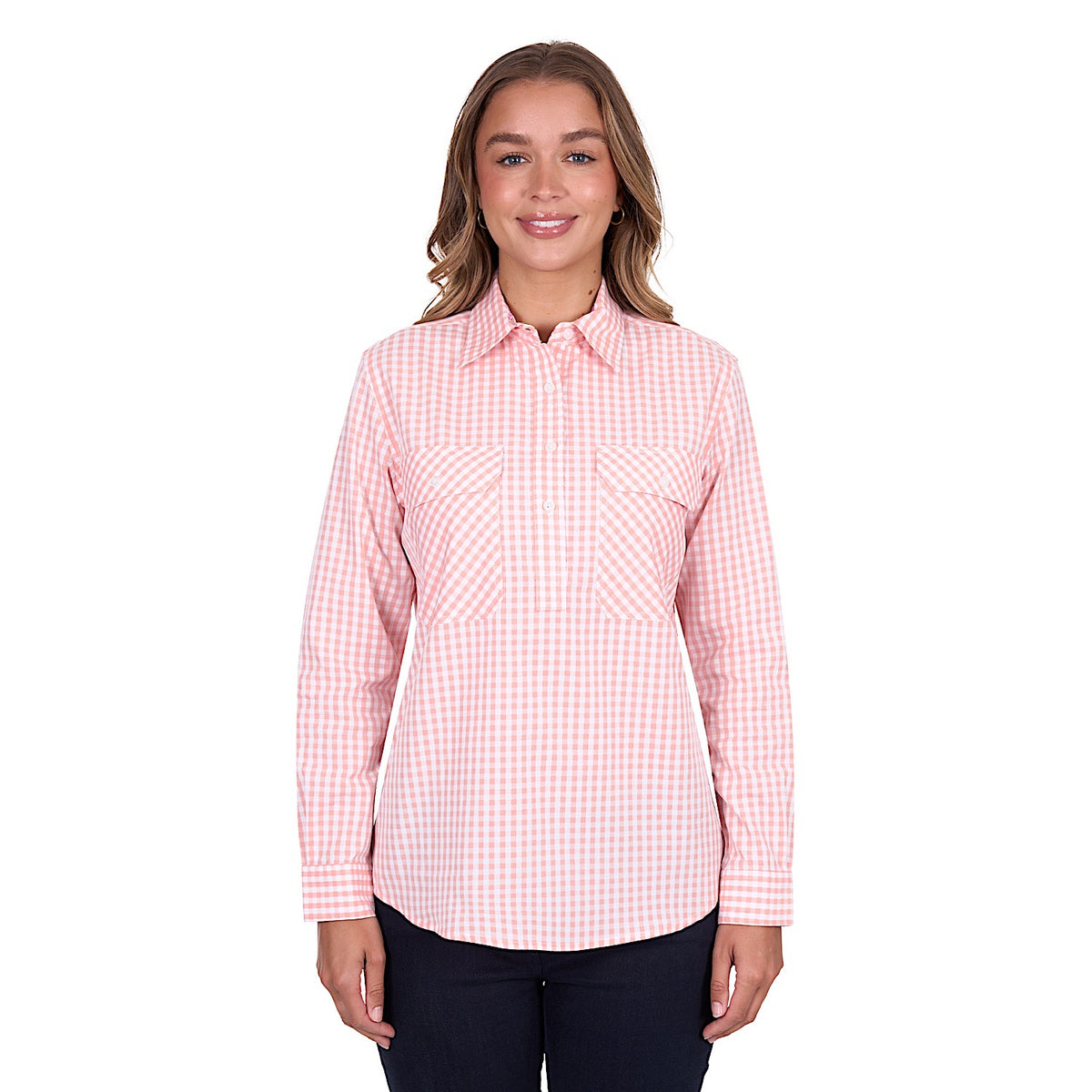 Hard Slog Women’s Jen Half Placket Long Sleeve Shirt Coral