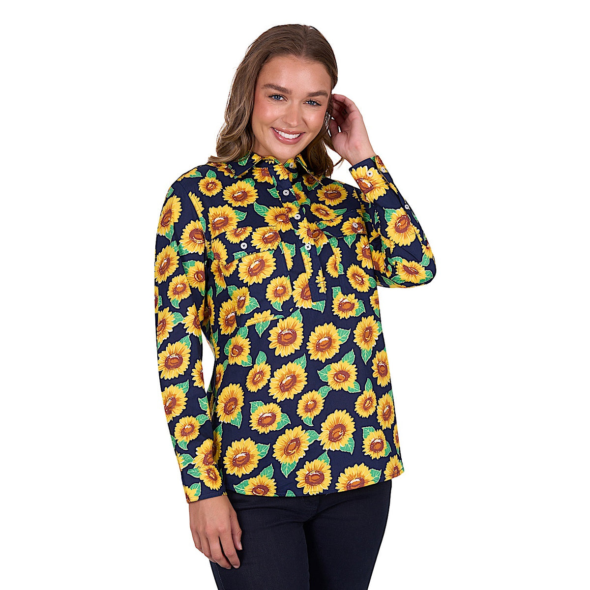 Hard Slog Women’s Ally Half Placket Long Sleeve Shirt Yellow/Green