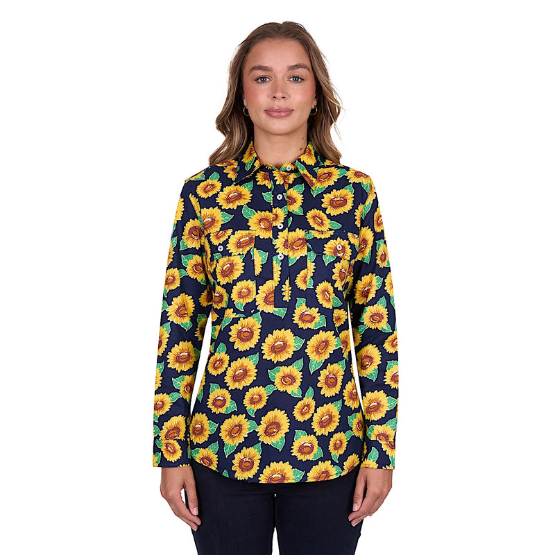 Hard Slog Women’s Ally Half Placket Long Sleeve Shirt Yellow/Green