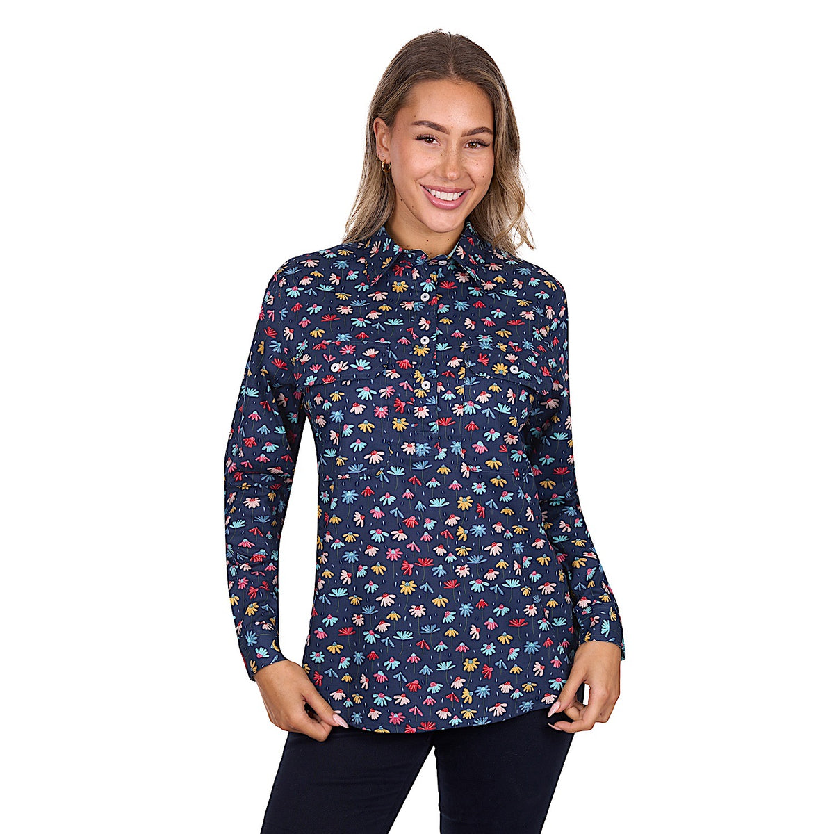 Hard Slog Women’s Tori Half Placket Long Sleeve Shirt Navy