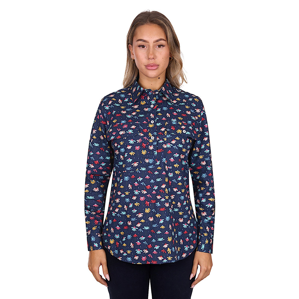 Hard Slog Women’s Tori Half Placket Long Sleeve Shirt Navy