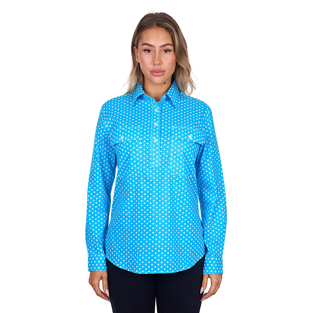 Hard Slog Women's Sia Half Placket Long Sleeve Shirt - Blue