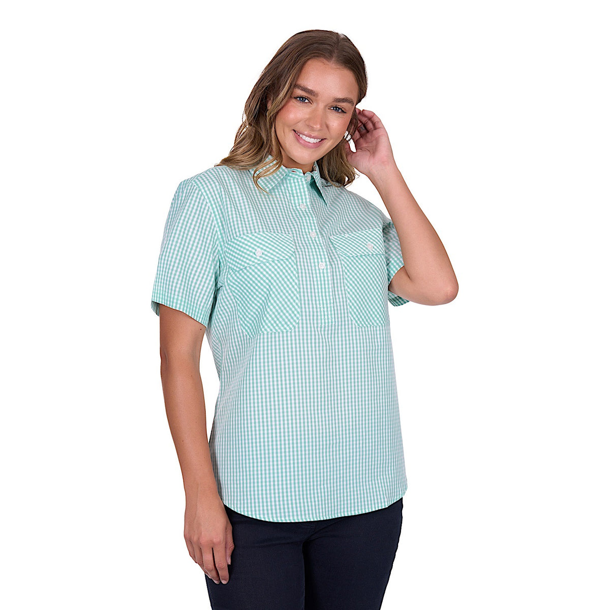 Hard Slog Women’s Grace Half Placket Short Sleeve Shirt Mint
