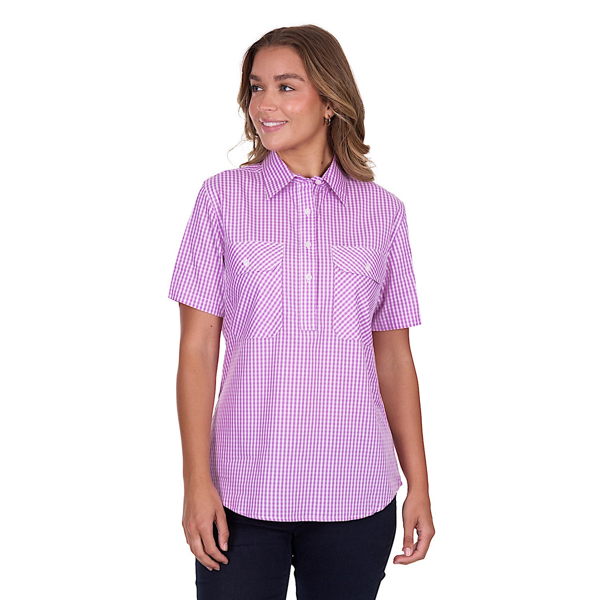 Hard Slog Women’s Grace Half Placket Short Sleeve Shirt Lavender