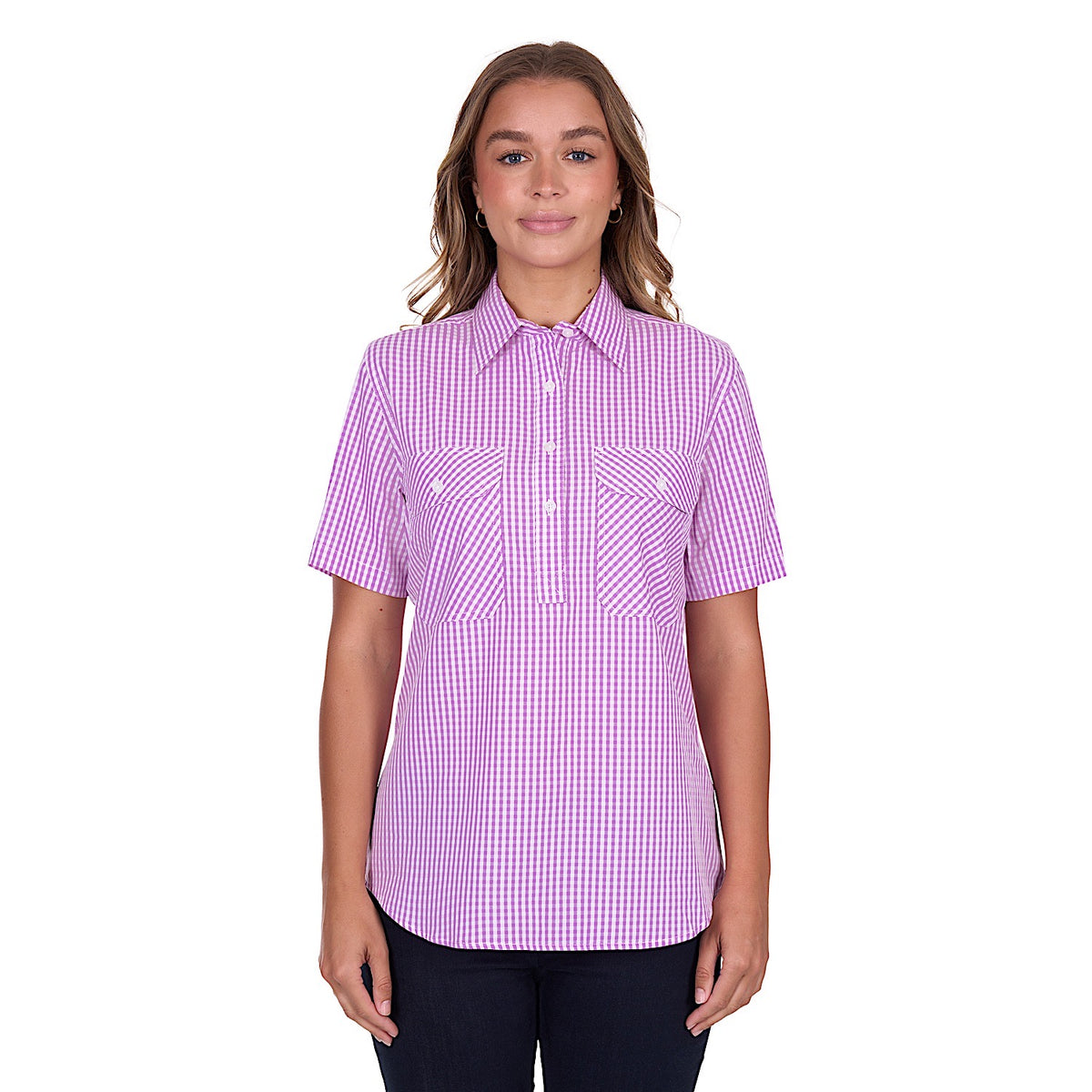 Hard Slog Women’s Grace Half Placket Short Sleeve Shirt Lavender