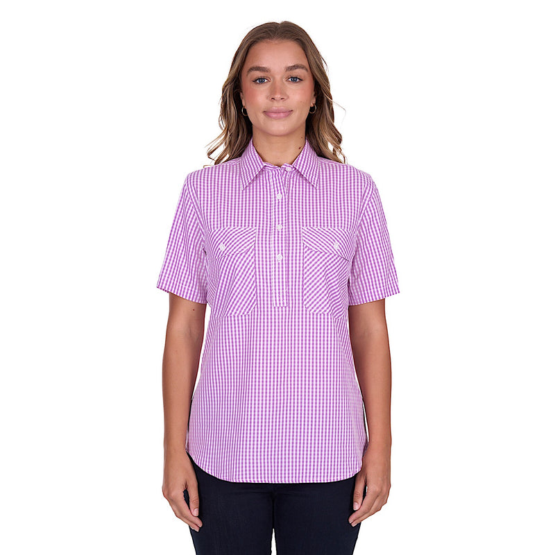 Hard Slog Women’s Grace Half Placket Short Sleeve Shirt Lavender