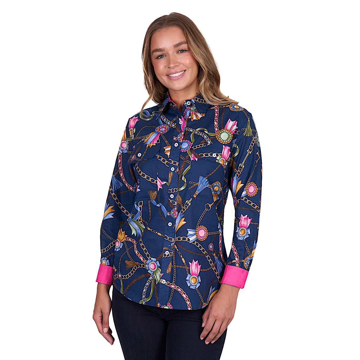 Hard Slog Women’s Jolie Full Placket Long Sleeve Shirt Navy