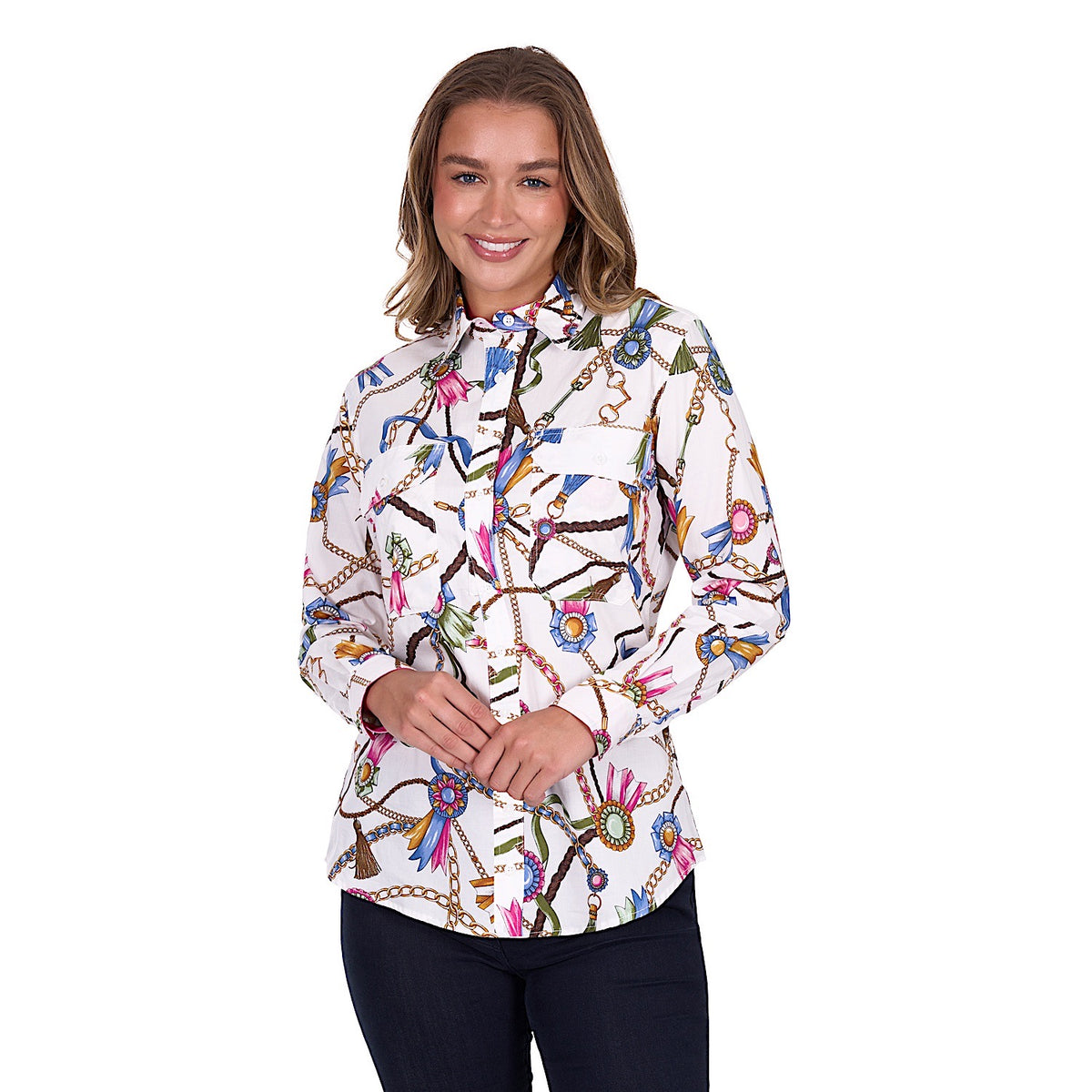 Hard Slog Women’s Jolie Full Placket Long Sleeve Shirt White
