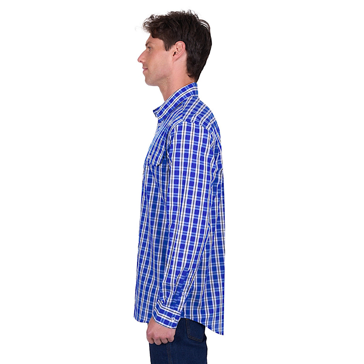 Hard Slog Men’s Levers Half Placket Long Sleeve Shirt Royal/White