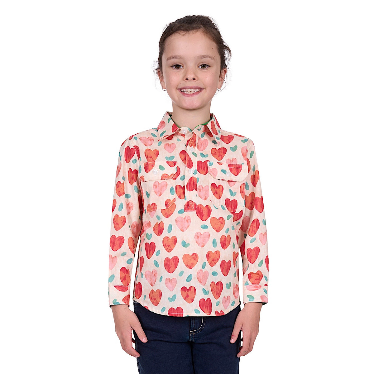 Hard Slog Kid's Mira Half Placket Long Sleeve Shirt - Red
