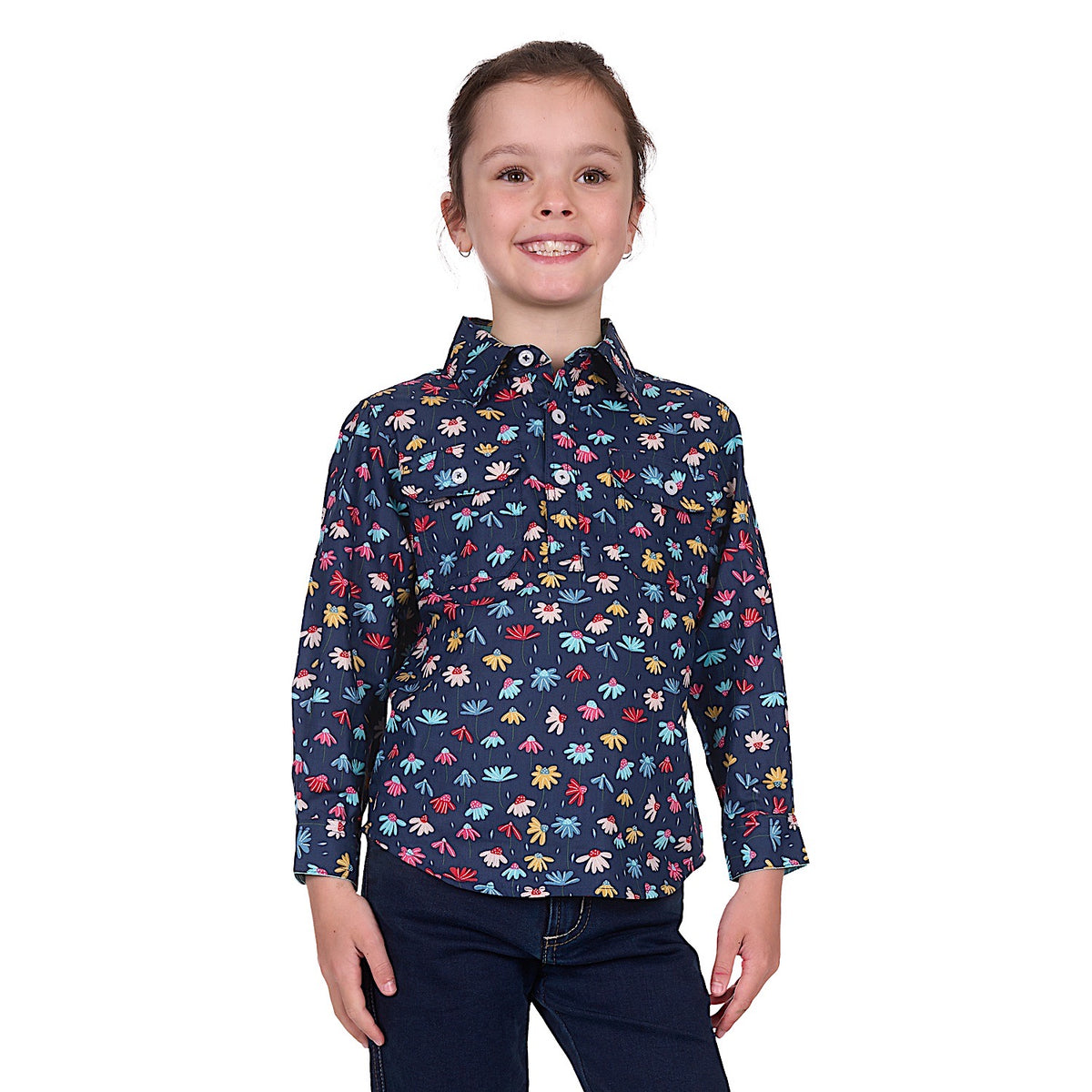 Hard Slog Kid's Tori Half Placket Long Sleeve Shirt - Navy