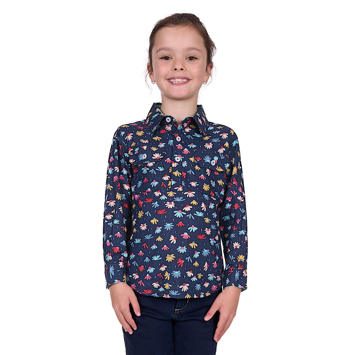Hard Slog Kid's Tori Half Placket Long Sleeve Shirt - Navy