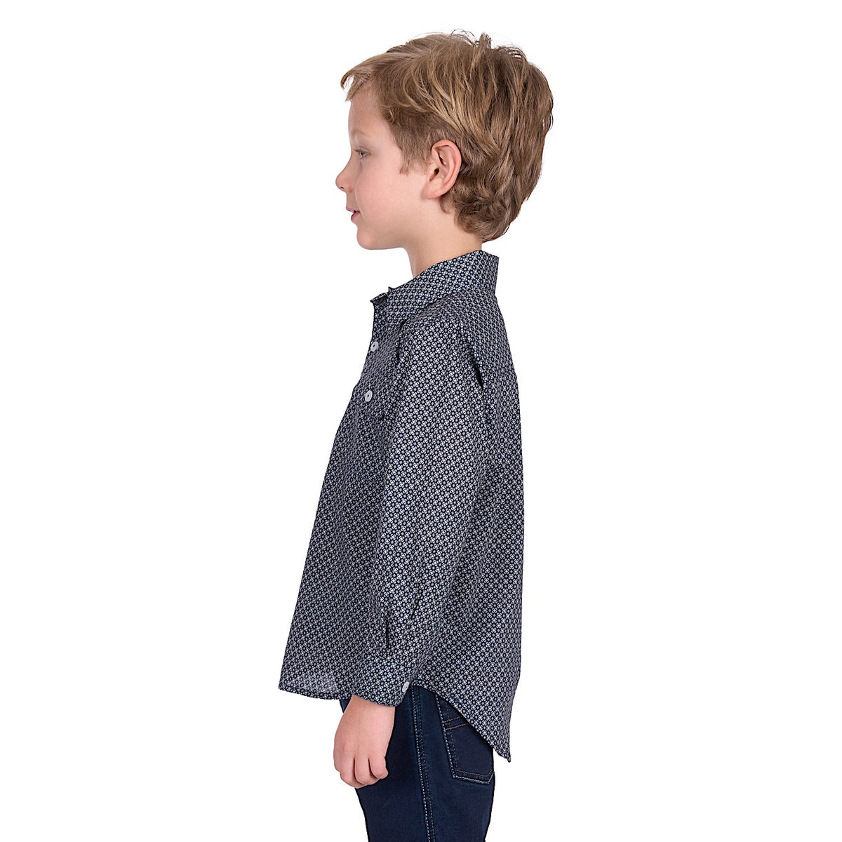 Hard Slog Kid's Tomson Half Placket Long Sleeve Shirt - Navy/Tan