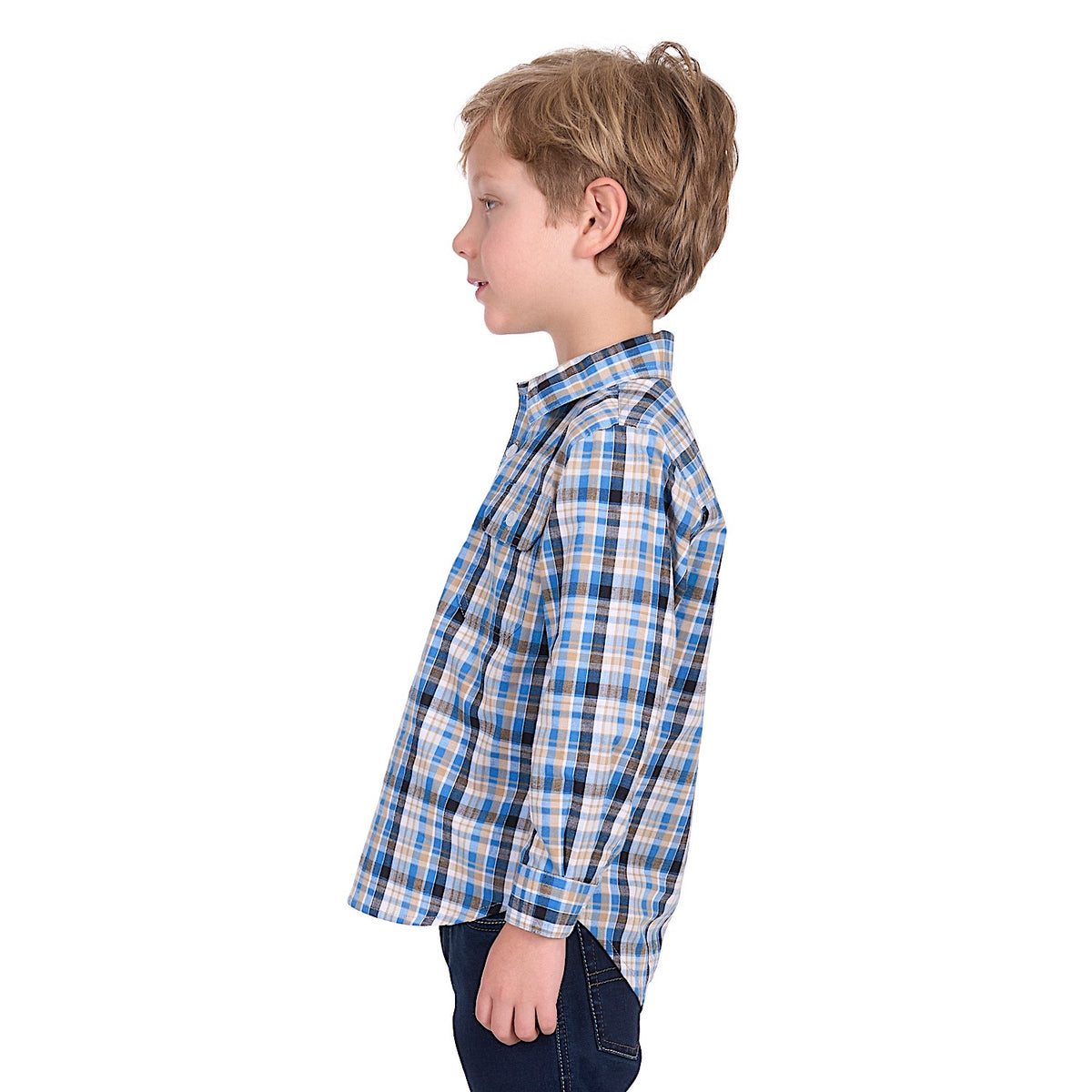 Hard Slog Kid's Gibson Half Placket Long Sleeve Shirt - Blue/Tan