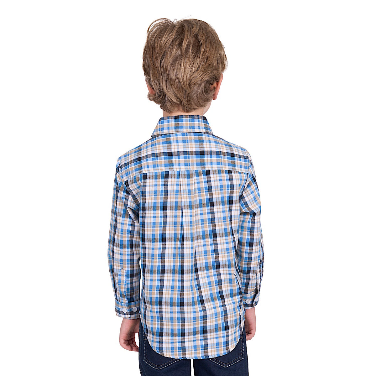 Hard Slog Kid's Gibson Half Placket Long Sleeve Shirt - Blue/Tan