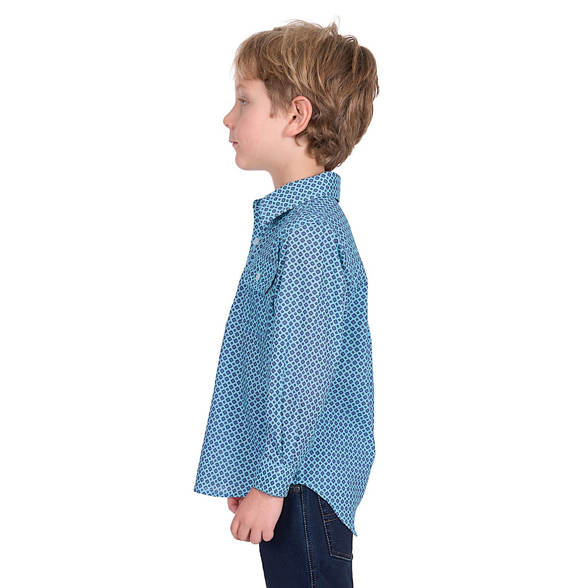 Hard Slog Kid's Lygon Half Placket Long Sleeve Shirt - Blue/Navy